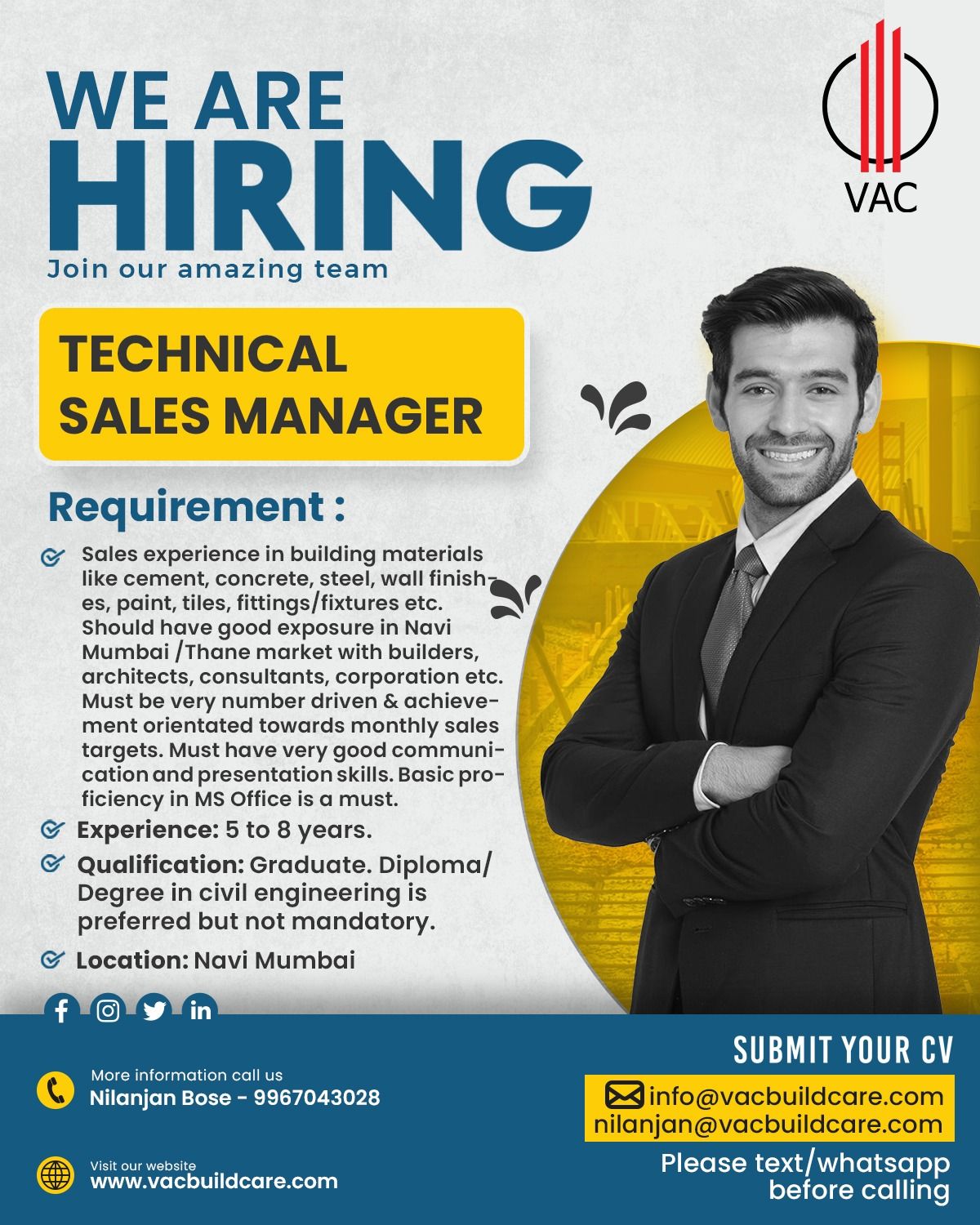 We are Hiring Technical Sales Manager in Mumbai - VAC